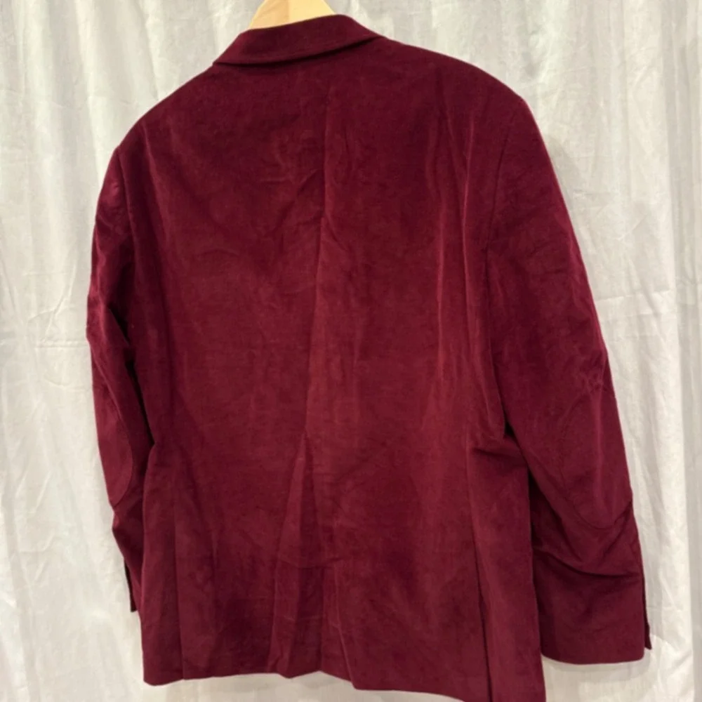 Crown & Ivy Mens Burgundy Corduroy Blazer Sport Coat 46R Red Cotton‎ Stretch